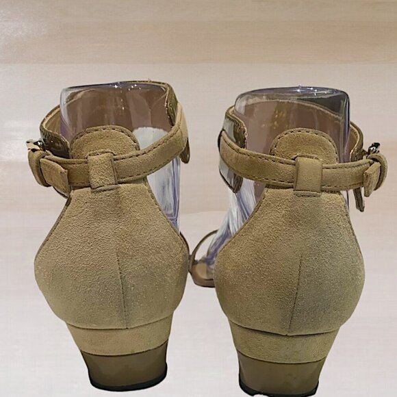 Tod's Patent Leather and Suede Open toe Wedge Sandals Taupe Size 38.5 (8.5) - Picture 10 of 16